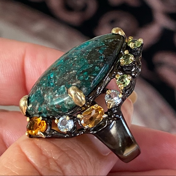 Mysterious Genuine Turquoise Ring with Gemstones - Picture 13 of 17